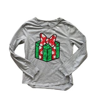 Disney Minnie Mouse Grey Gift Sequin Christmas Top Medium